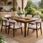 Lif Mobilya 6 Kişilik Polo Sandalye Yemek Takımı MDF Masa Koyu Ceviz Renk