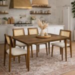 Lif Mobilya 4 Kişilik Hasır Sandalye Yemek Takımı MDF Masa Koyu Ceviz Renk